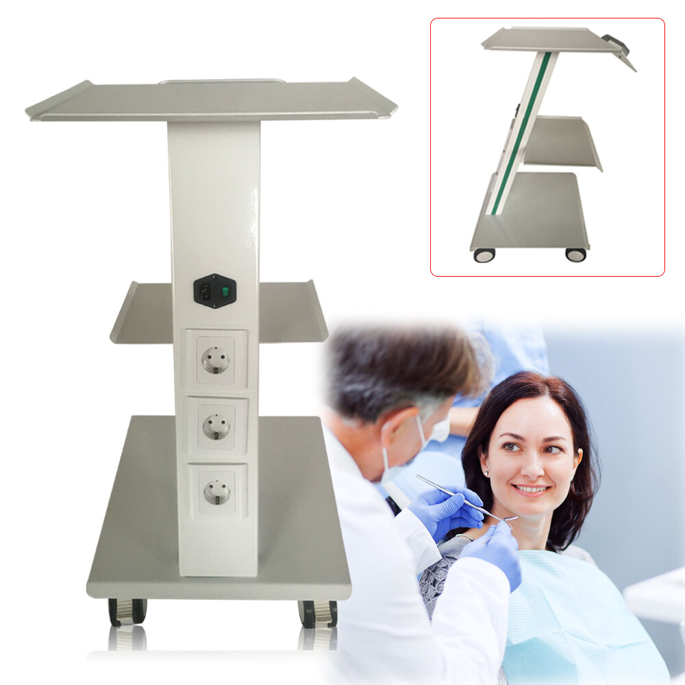 Medical Mobile Dental Trolley Cart Built-in Socket Equipment w/Foot Brake
