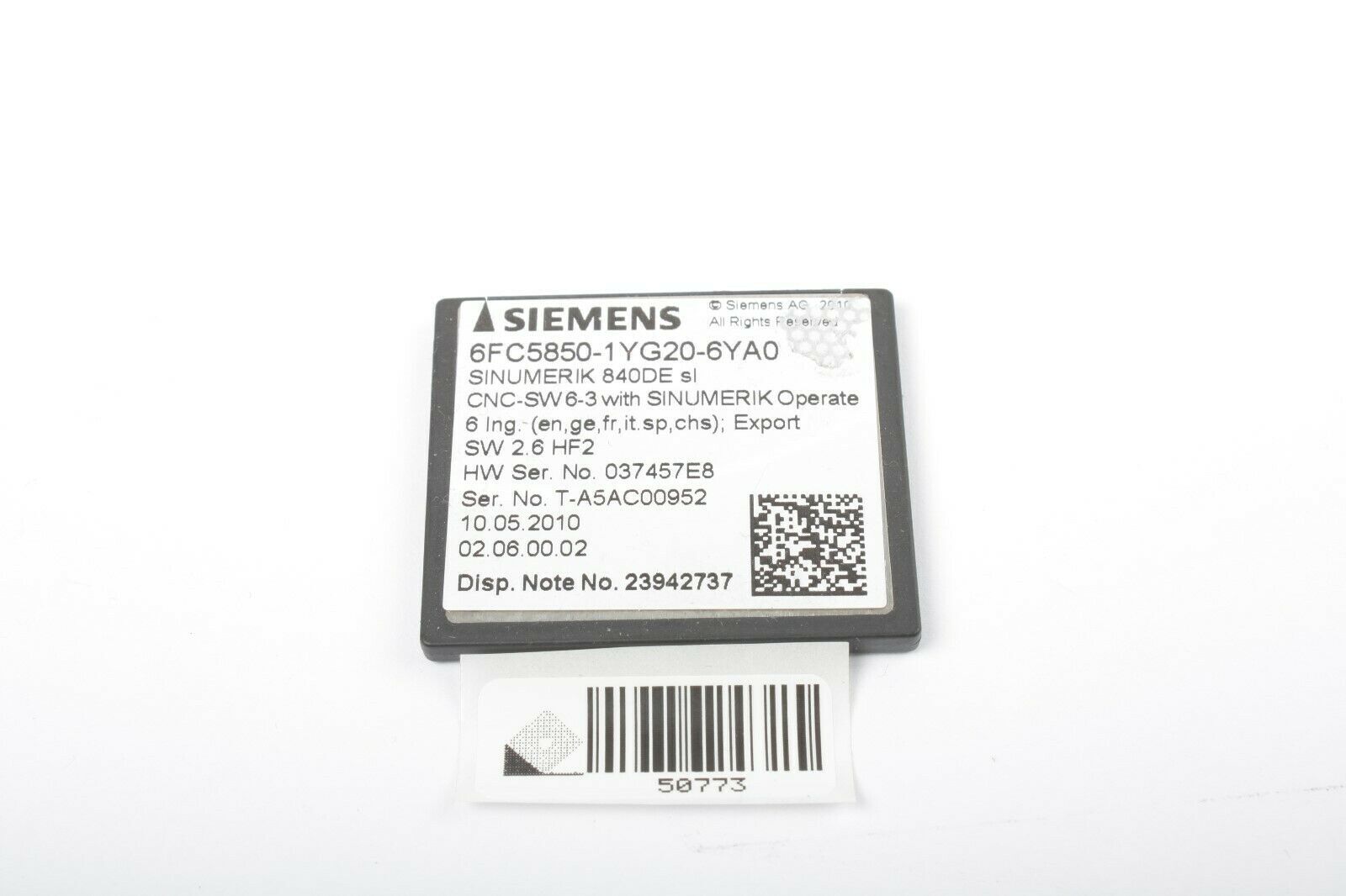 Siemens Sinumerik 6FC5850-1YG20-6YA0 840DE SL CNC Software 6-3 #50773