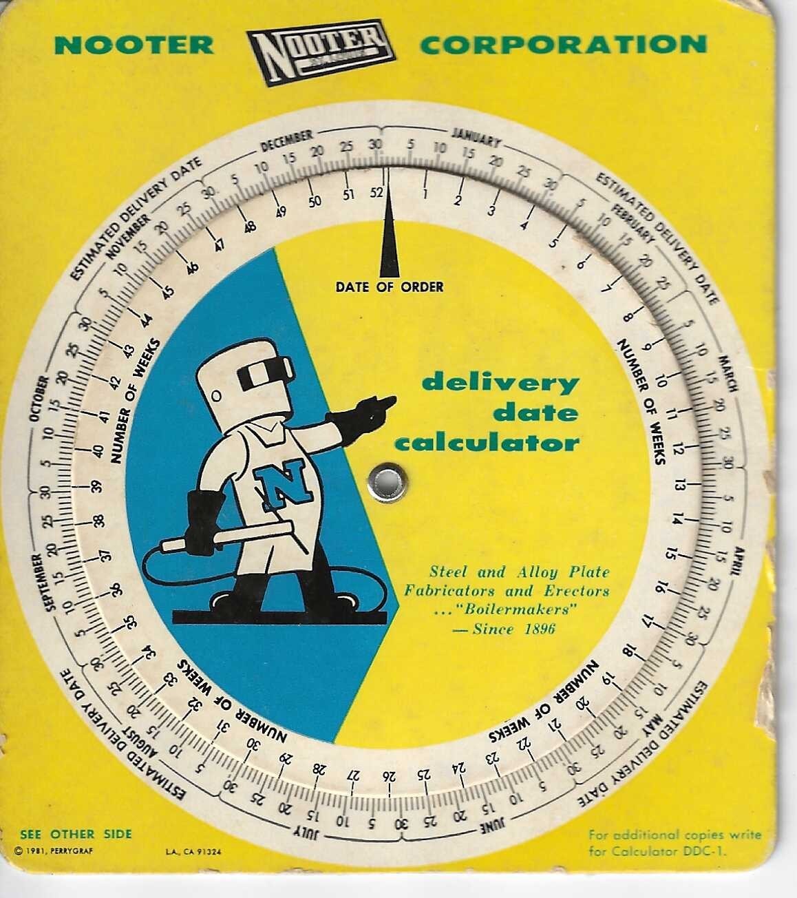 Vintage 1981 NOOTER CORPORATION Delivery Date Calculator St. Louis, Missouri