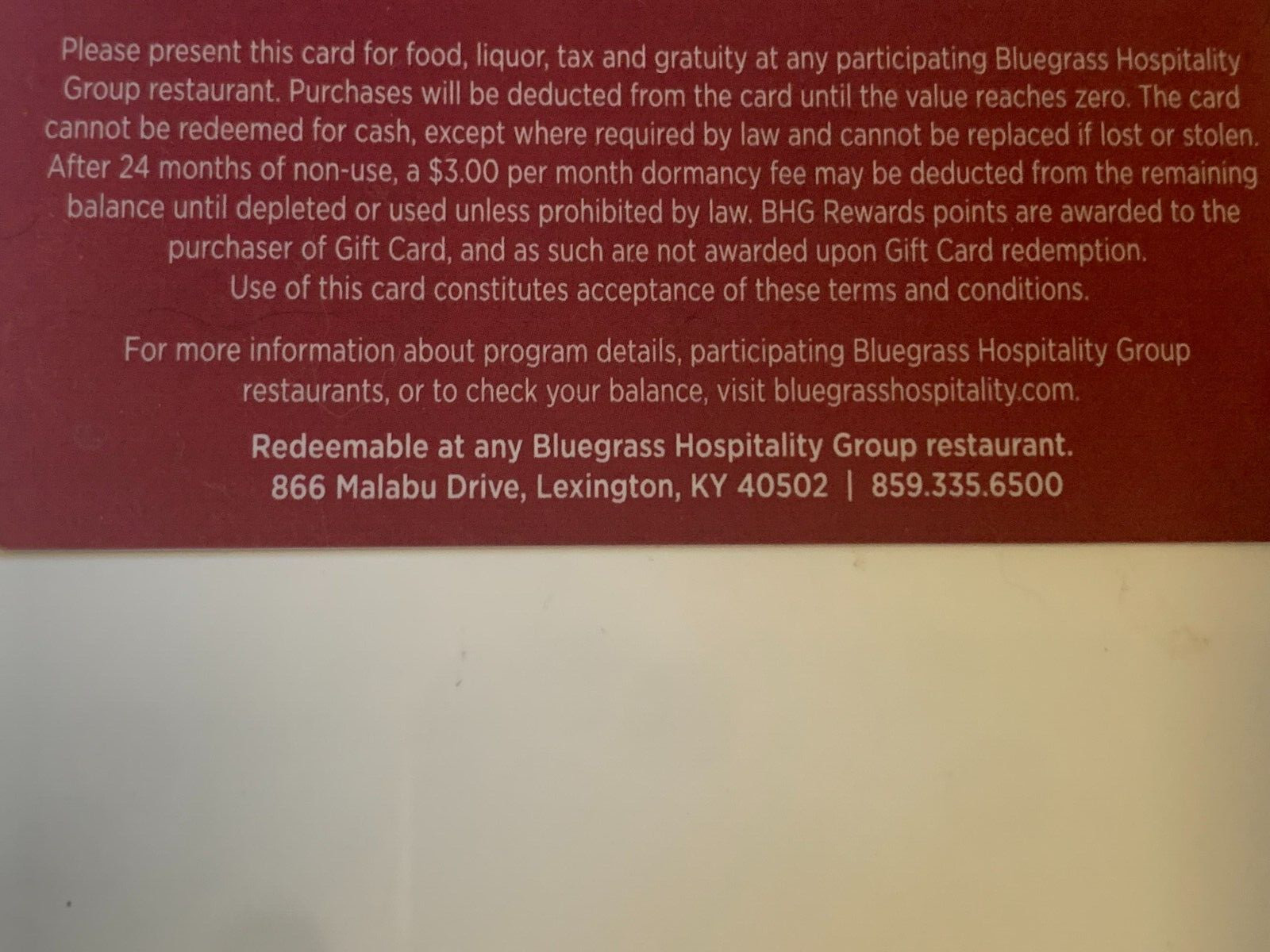 $100 value - Bluegrass Hospitality Group gift card