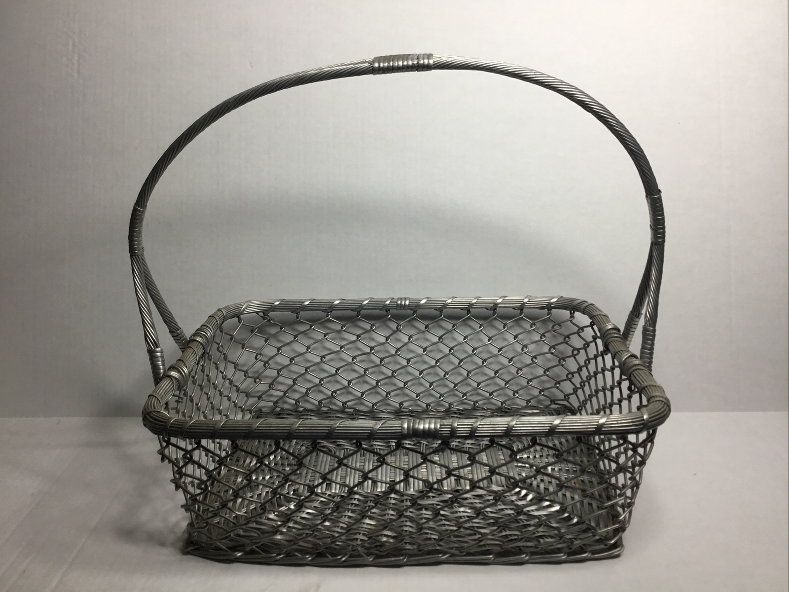 Vintage Aluminum Wire Woven Basket With Handle Farmhouse Fruit Egg Veggies