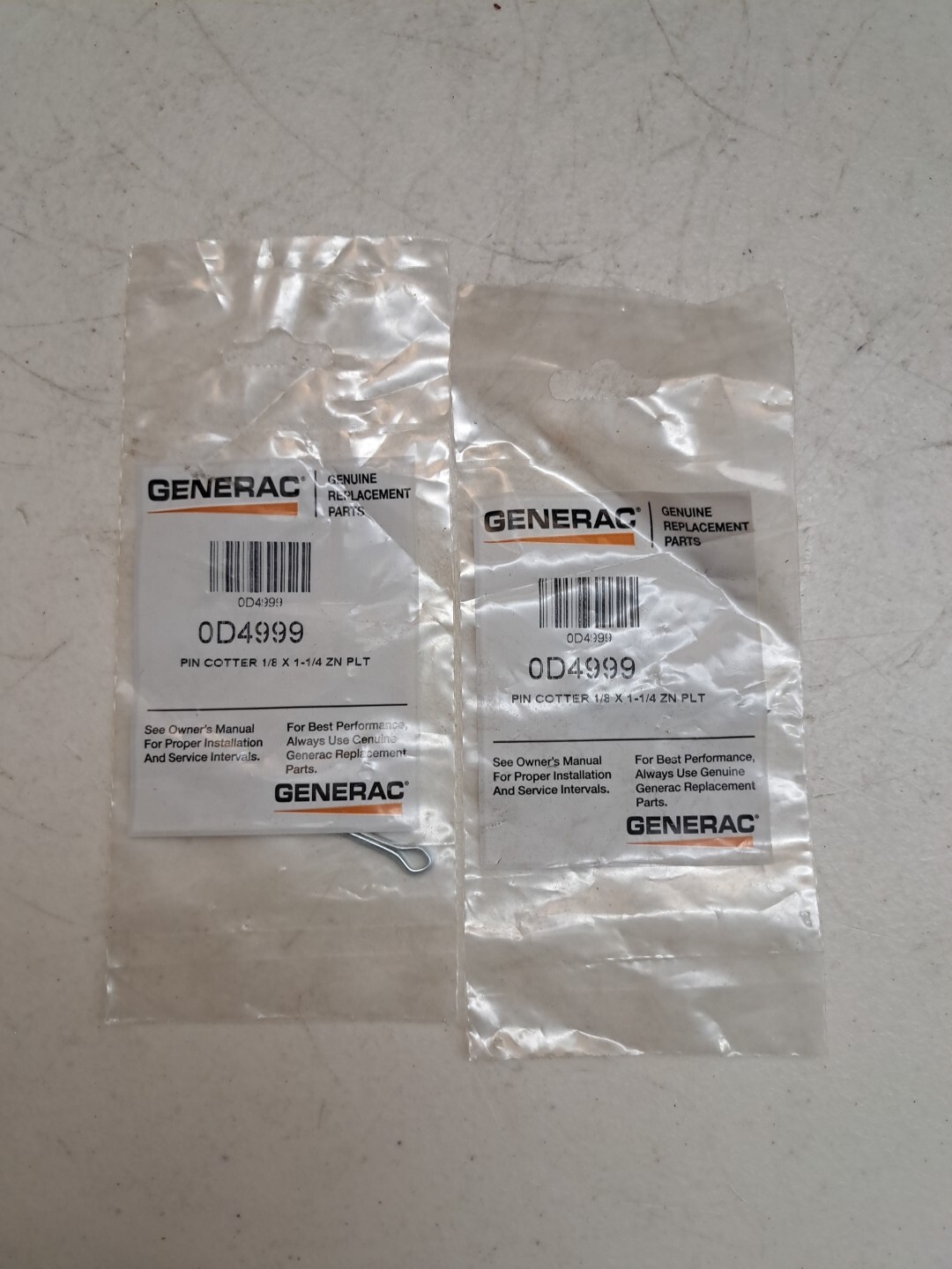Genuine Generac 0D4999 Silver 1/8 x 1-1/4 ZN Cotter Pin Lot Of 2
