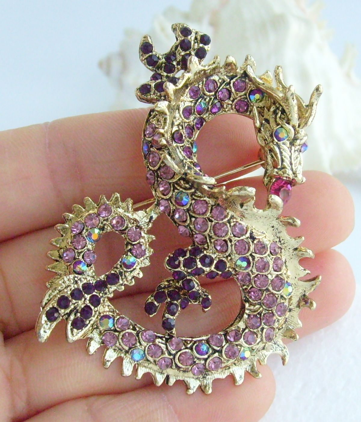 Unique Purple Austrian Crystal Animal Chinese Dragon Brooch Pin Pendant 02980C10