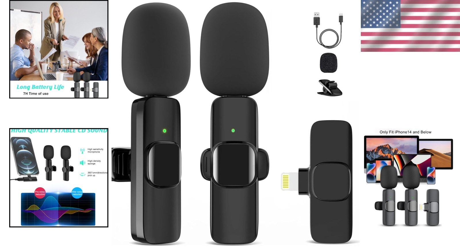 2 Pack Wireless Lavalier Microphones for iPhone 14 & Below with Noise Reduction