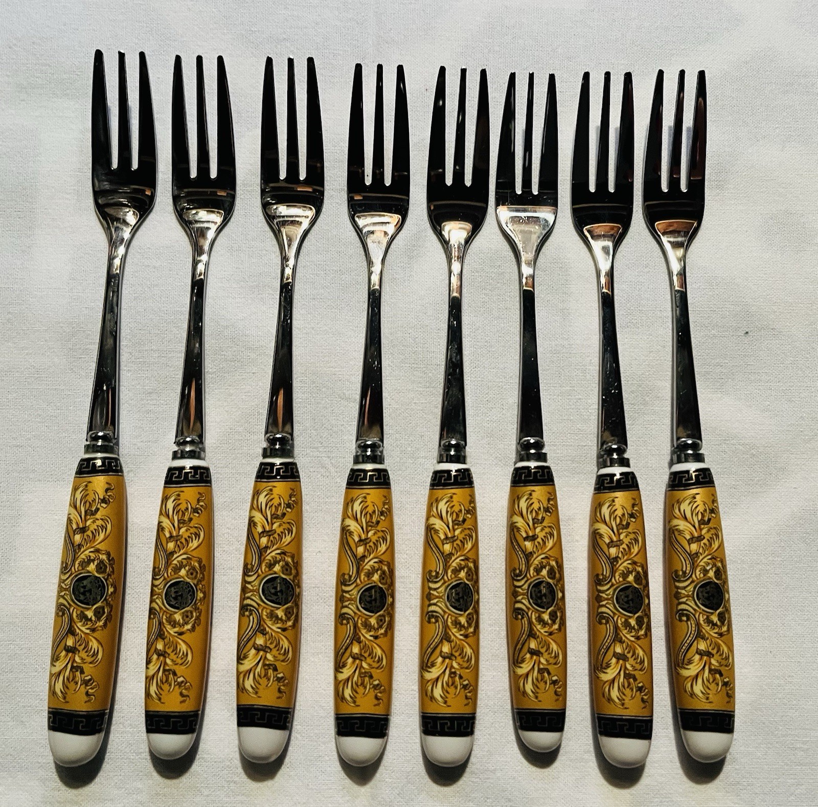 Set of 8 Joseph Sedgh Collection 6 1/8" Dessert Forks with Greek Key Design
