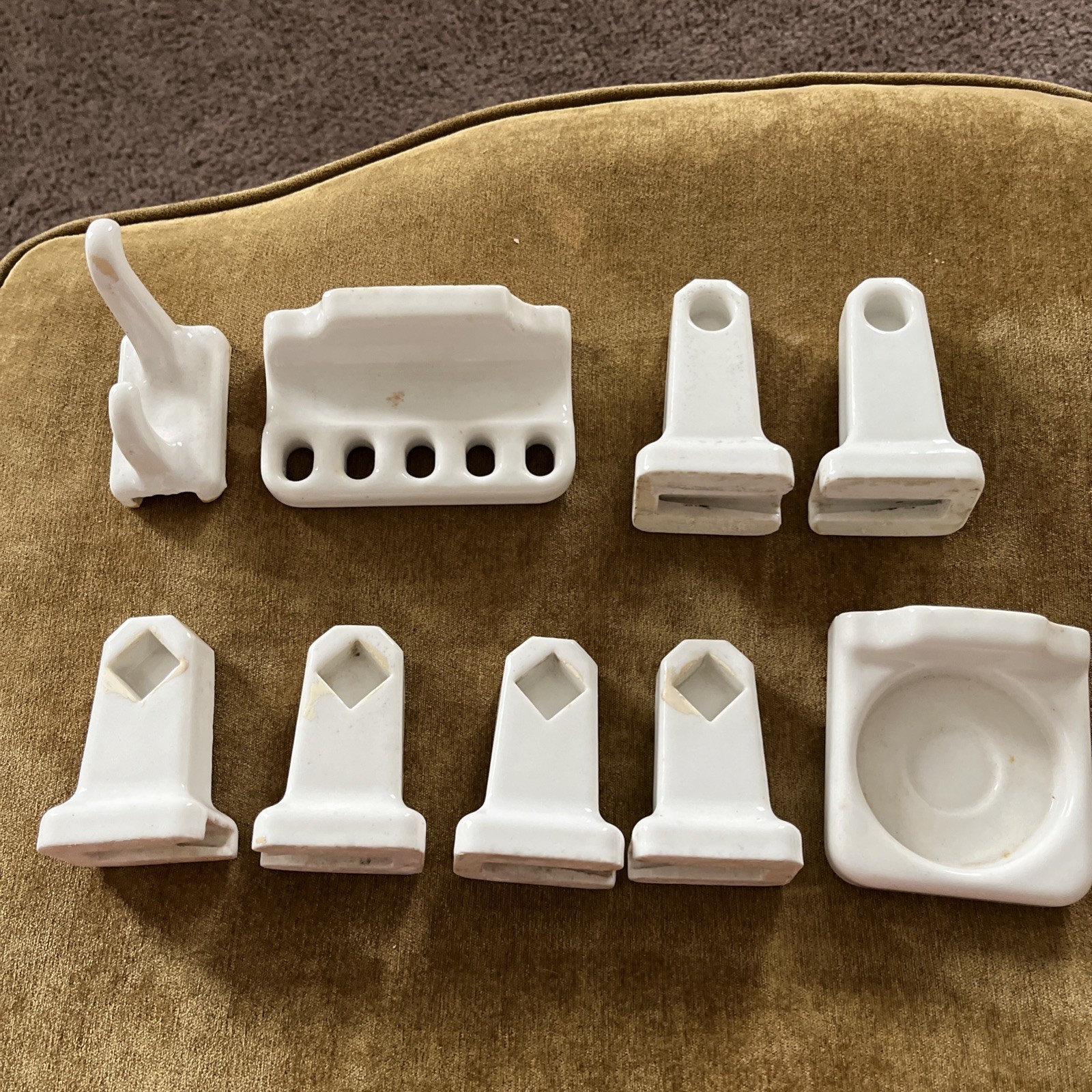 Vintage White Porcelain Bathroom Wall Mount 9 Piece Accessory Set with Brackets