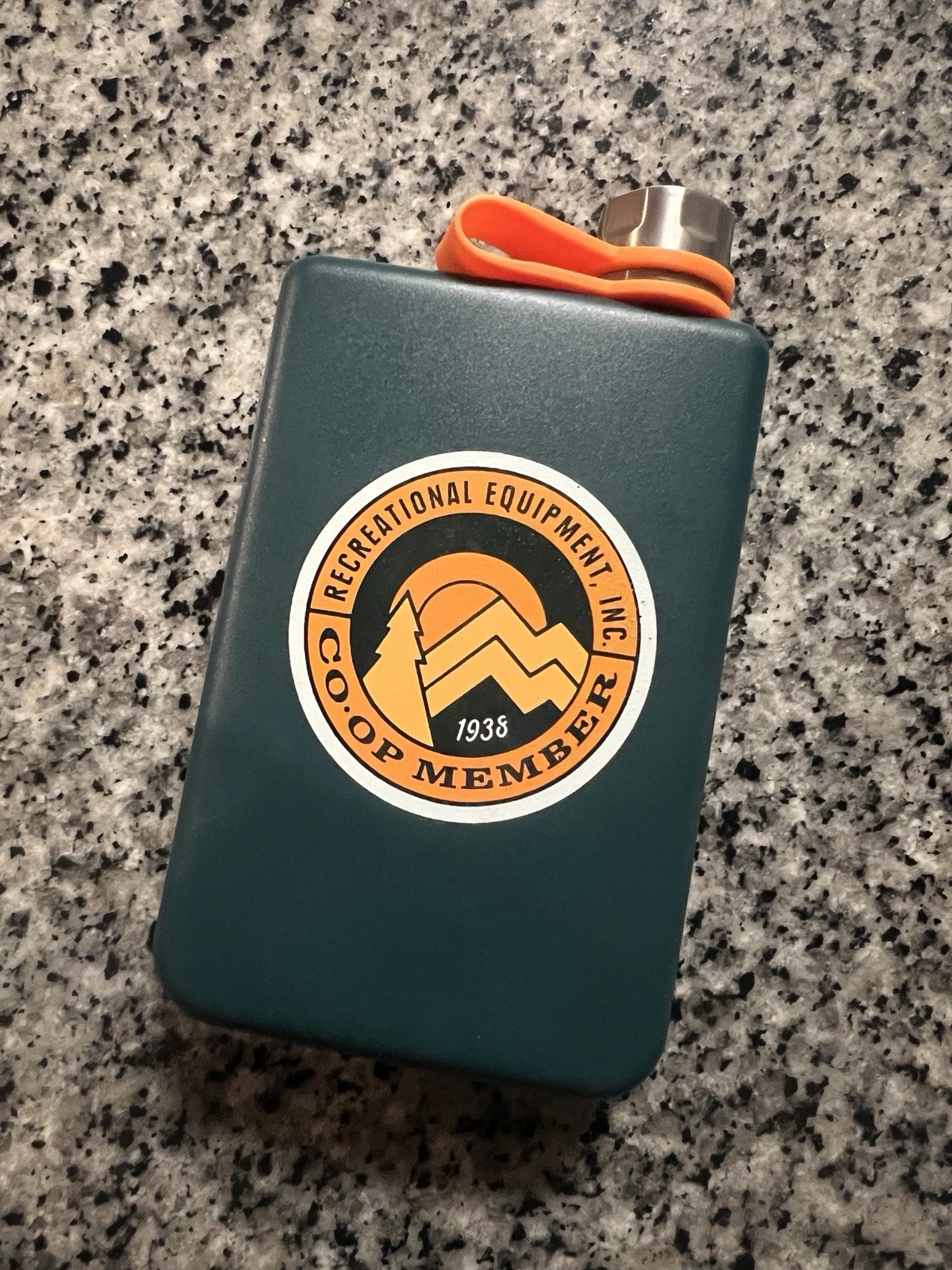 REI Co-Op Teal Green & Orange Stainless Steel 8 Oz Members Limited Edition Flask