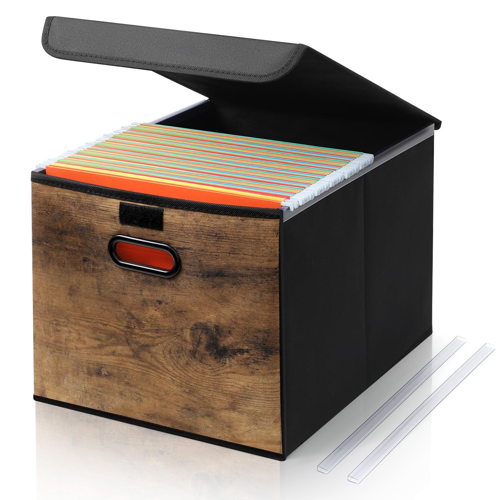 Cinnvoice File Organizer Box with Wood Grain Pattern, Hanging Collapsible Fil...