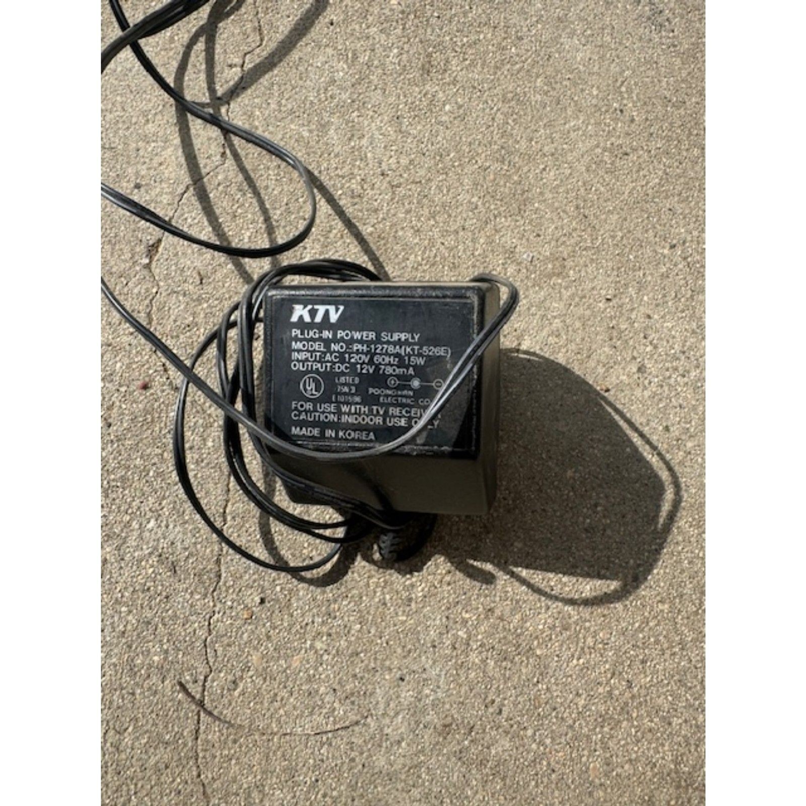 KTV plug in power supply Model # PH-1278 ( KT-526E) AC 120V 60HZ 15W, DC 12V 780