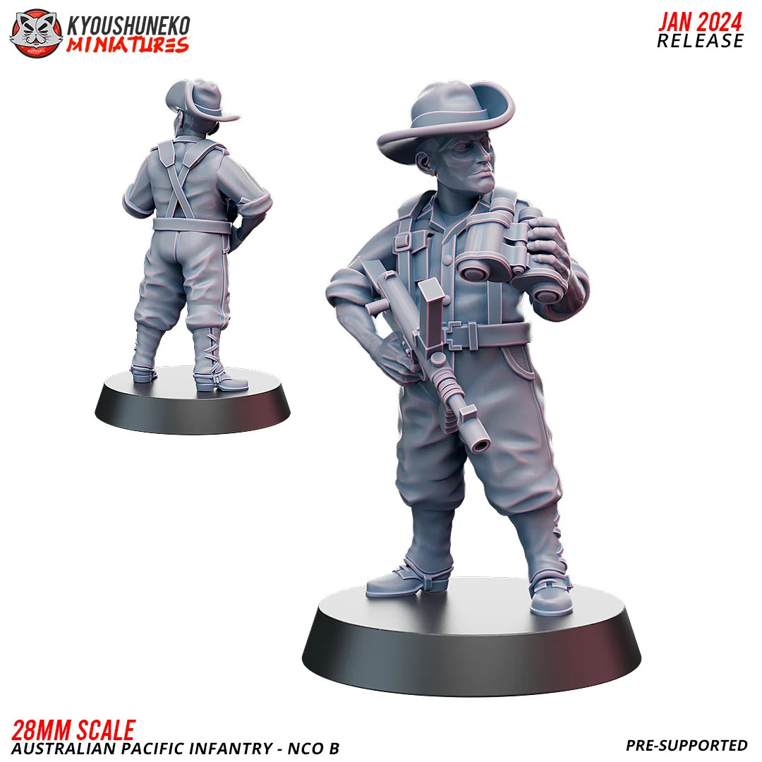 WW2 Australian Pacific Infantry - NCO B - 15-54mm Resin Tabletop Miniature