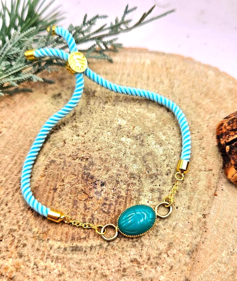 Natural Green Chalcedony Scarab Braided Bracelet