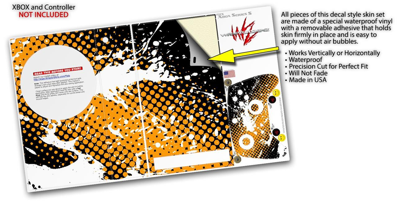 Skin Wrap for XBOX Series S Console Controller Halftone Splatter White Orange