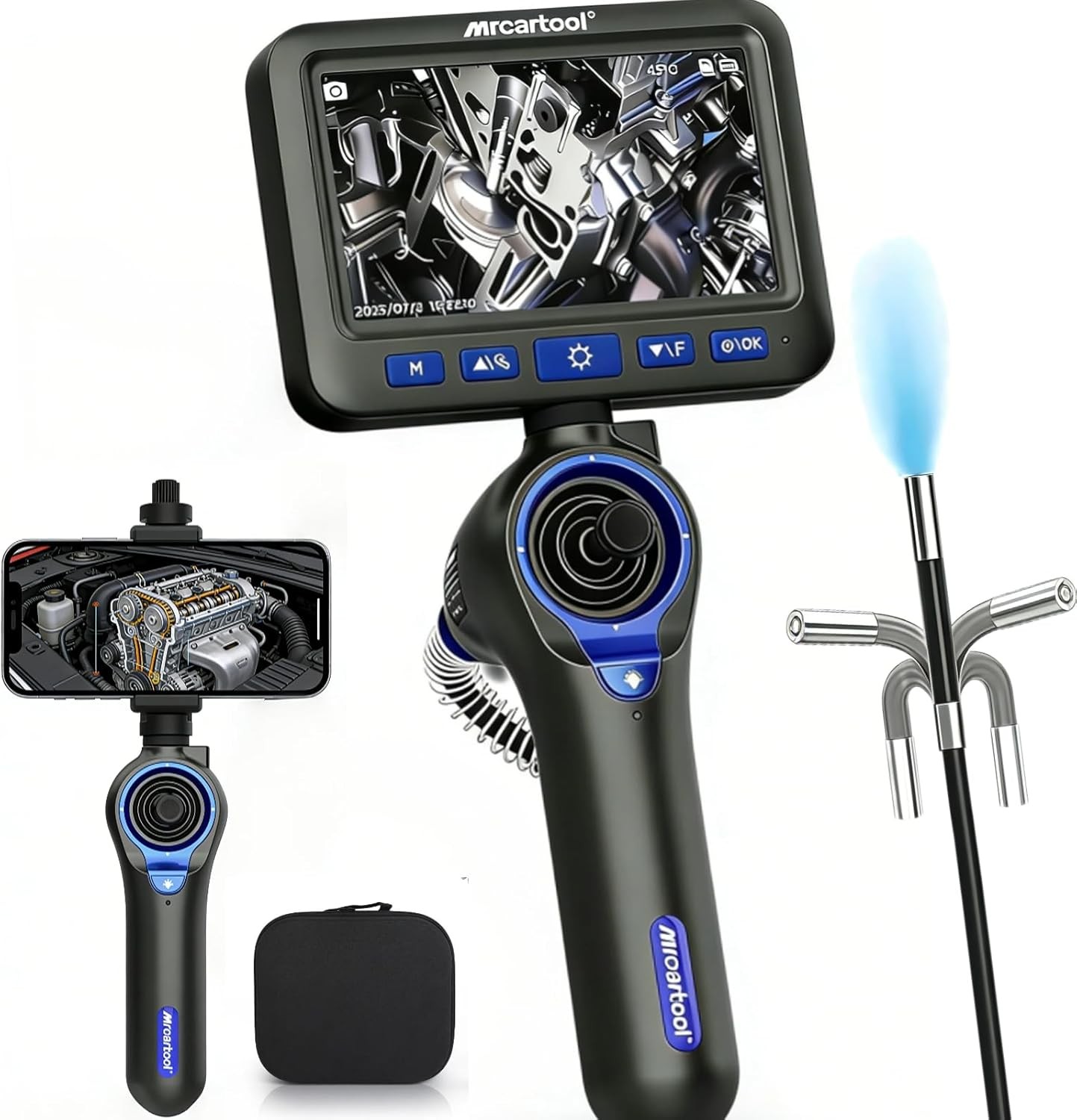 4-Way 360° Borescope Industrial Endoscope Inspection Camera 6.25mm dual-lens