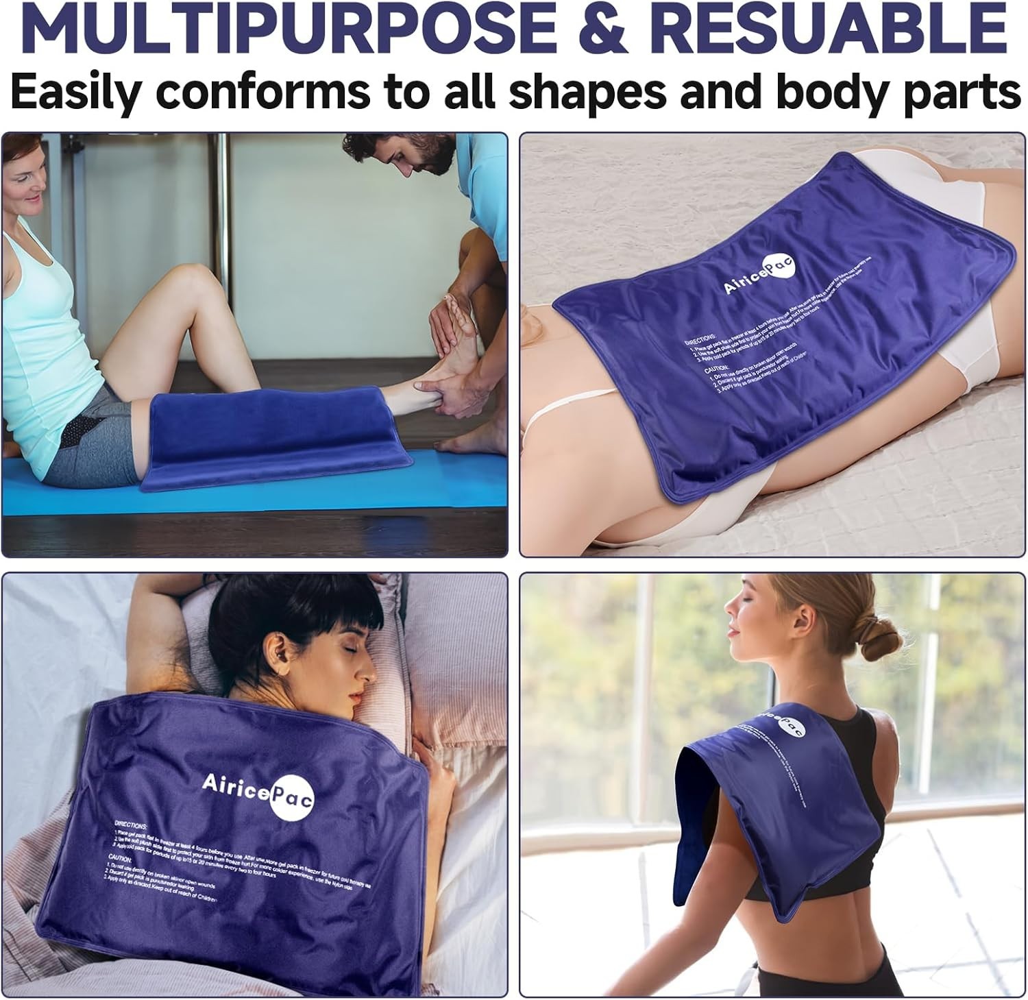 Extra Large Gel Flexible Back Ice for Injuries Reusable Multi Sizes Cold Pack