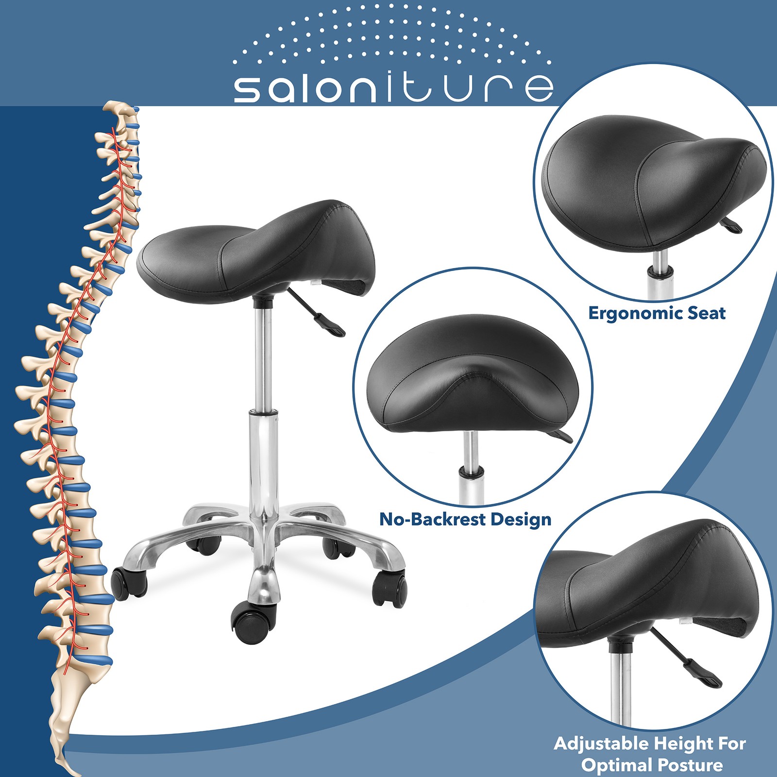 OPEN BOX - Hydraulic Adjustable Rolling Spa Saddle Stool in Black