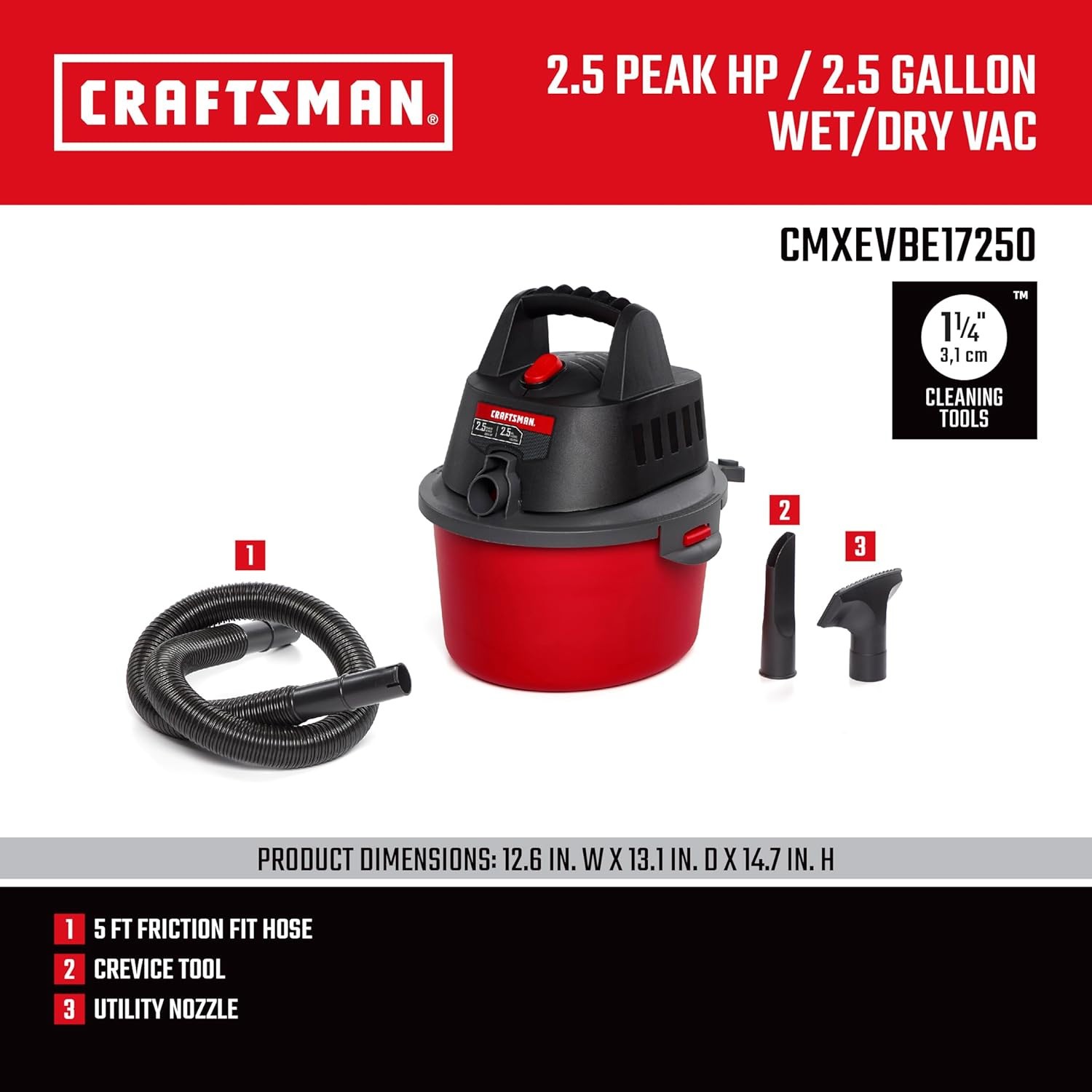 CRAFTSMAN 2.5 Gallon 2.5 Peak HP Wet/Dry Vac, for Cleaning in the Home，Shop