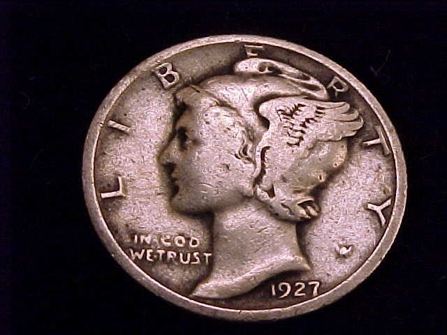 1927-P  Mercury Dime, Very Good Grade.