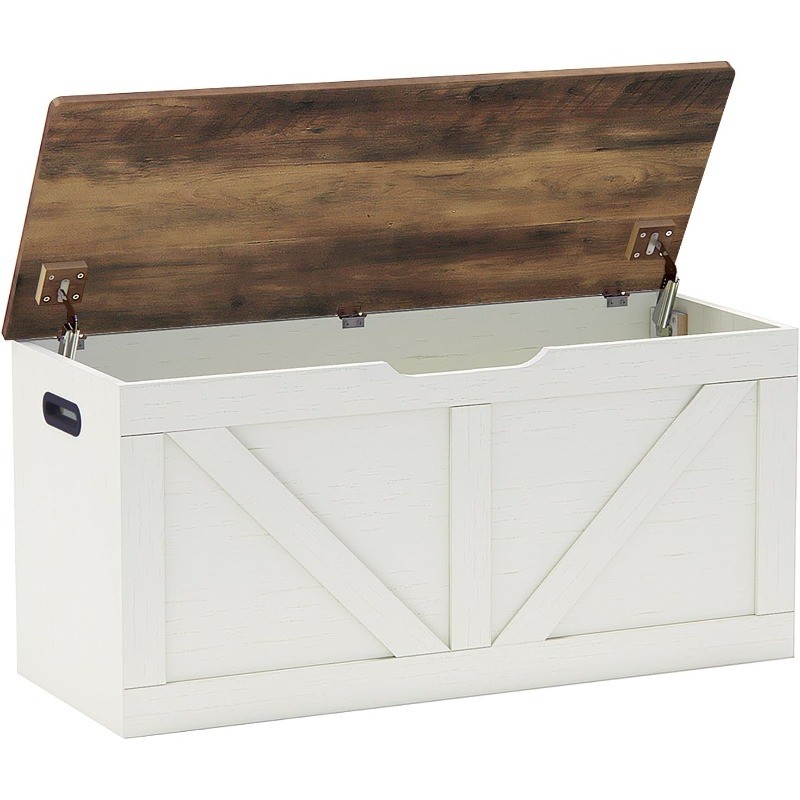 Storage Chest, Wooden Storage Bench, Large Storage Trunk with 2 Safety Hinges