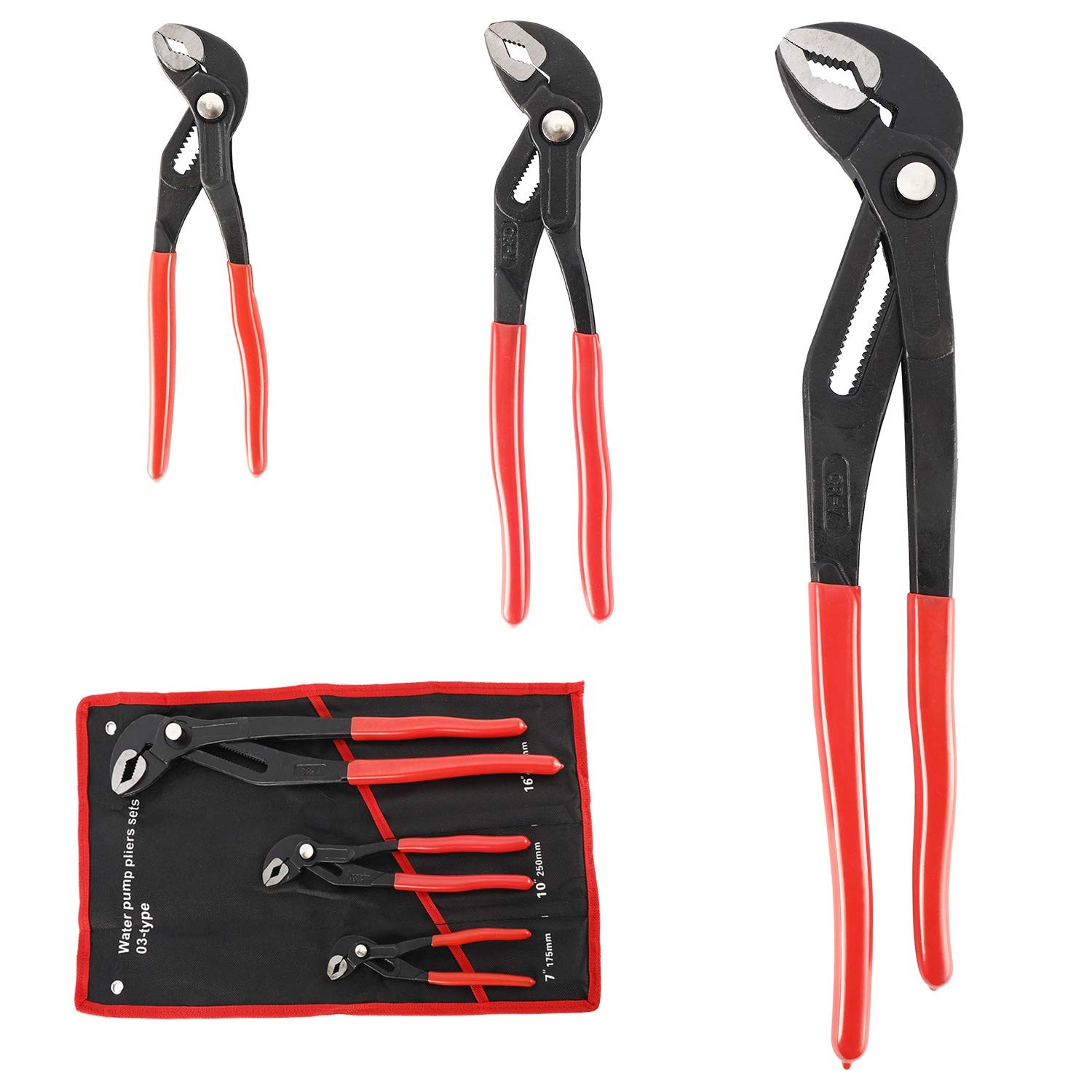 3PCS Water Pump Pliers Set 7Inch, 10Inch, 16Inch, Tongue and Groove Pliers Se...