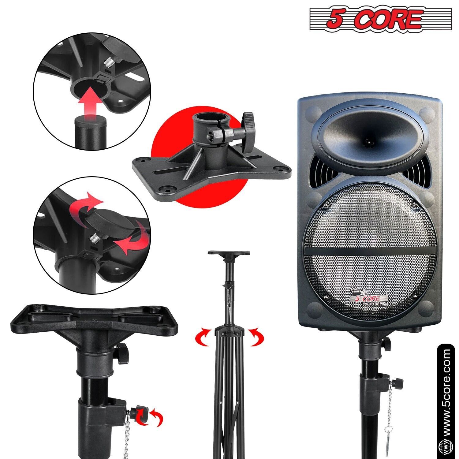 5Core Speaker Stand Tripod Tall Adjustable 72 Inch DJ Studio Monitor Stands Pole