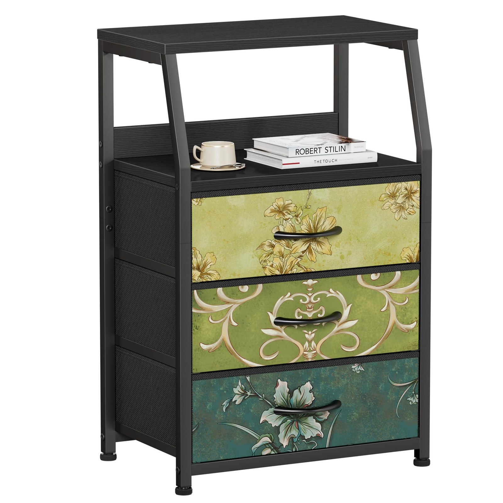 Furnulem Retro Night 11.5"D x 16.1"W x 28.3"H (3 Drawers), Vintage Floral