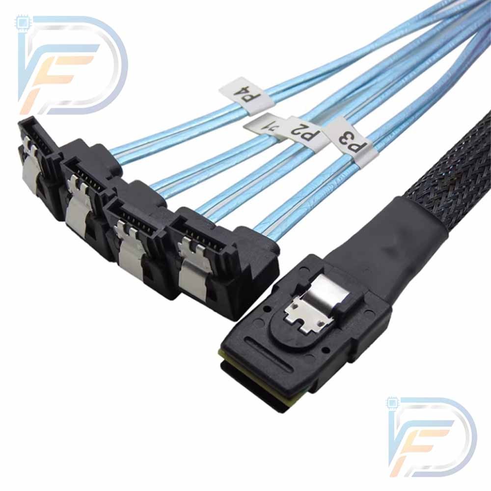 Mini SAS SFF-8087 to 4 SATA 90 Degree Right Angle Breakout Cable 0.5M Forward