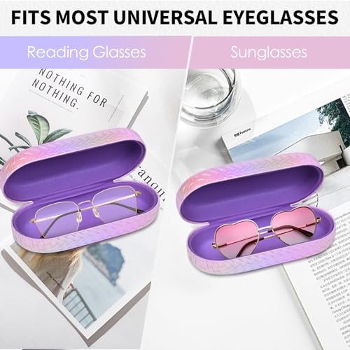 2 PACK Large Hard Shell Sunglasses Case, Protective Case For Braid-pink+blue