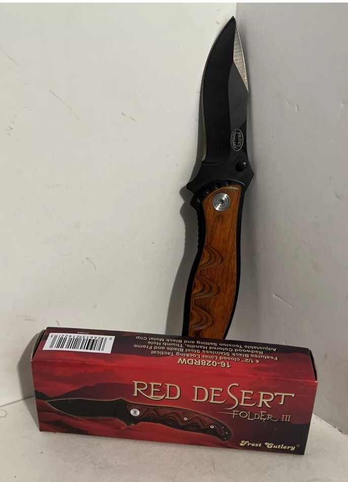 Frost Cutlery 16-028RDW Red Desert III Black/Silver Stainless Steel 8" Pkt knife