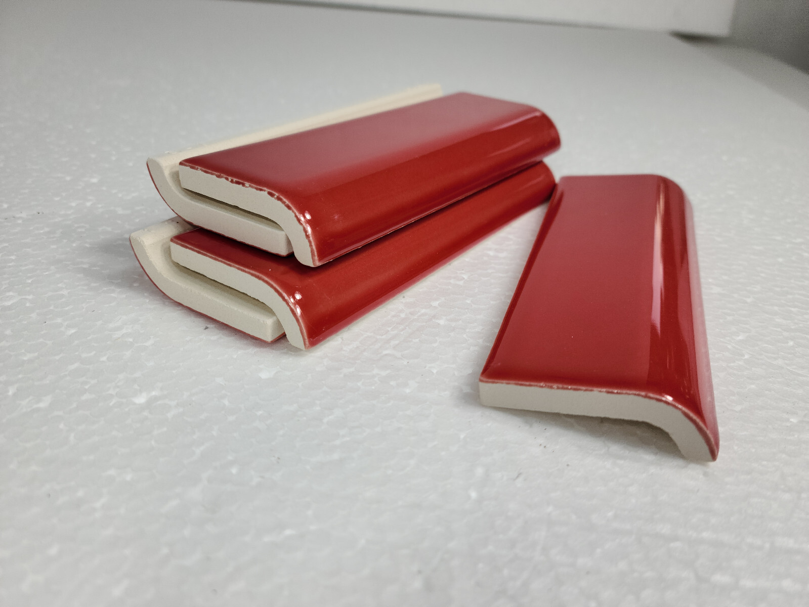 Candy Apple Red Ceramic Tile Mud Cap Subway Trim Mudcap Mid Century Modern