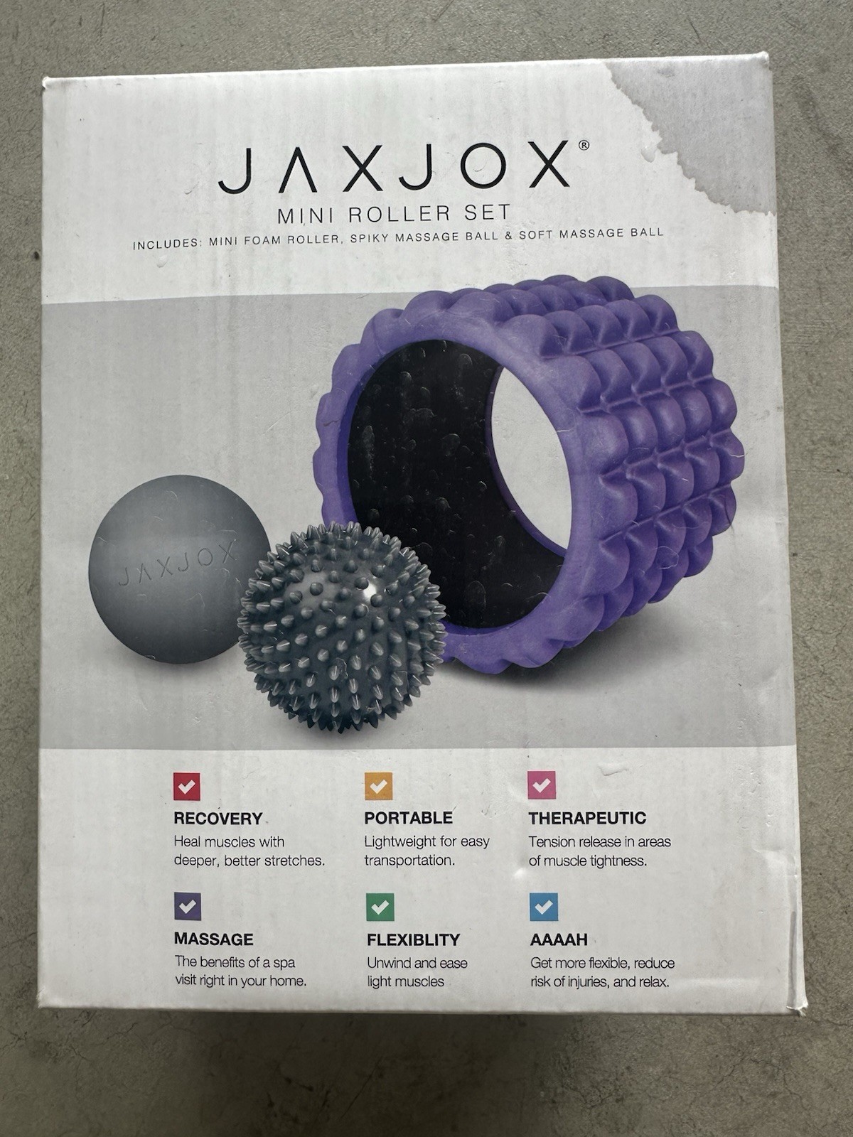 JAXJOX Mini Roller Set - Foam Roller, Spiky Ball, & Soft Ball - New
