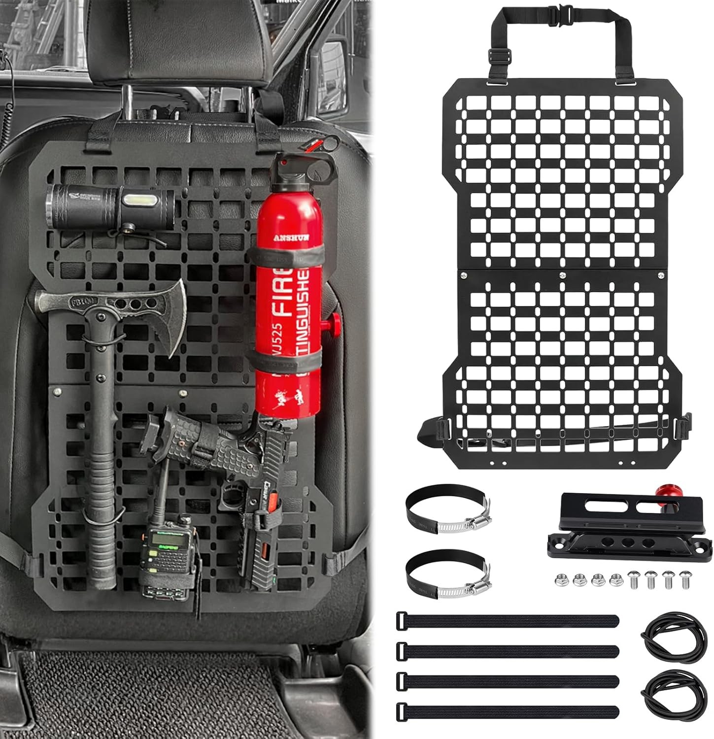 Tactical Rigid Molle Car Seat Back Organizer, Vehicle Molle Seat Back Panel
