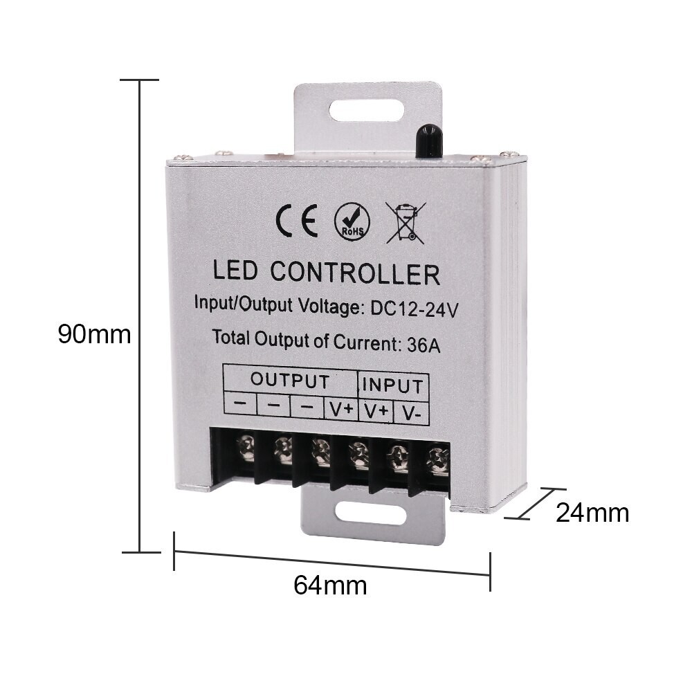 DC 12V 24V LED Light Dimmer Wireless IR 23Keys Remote Controller 36A 360W