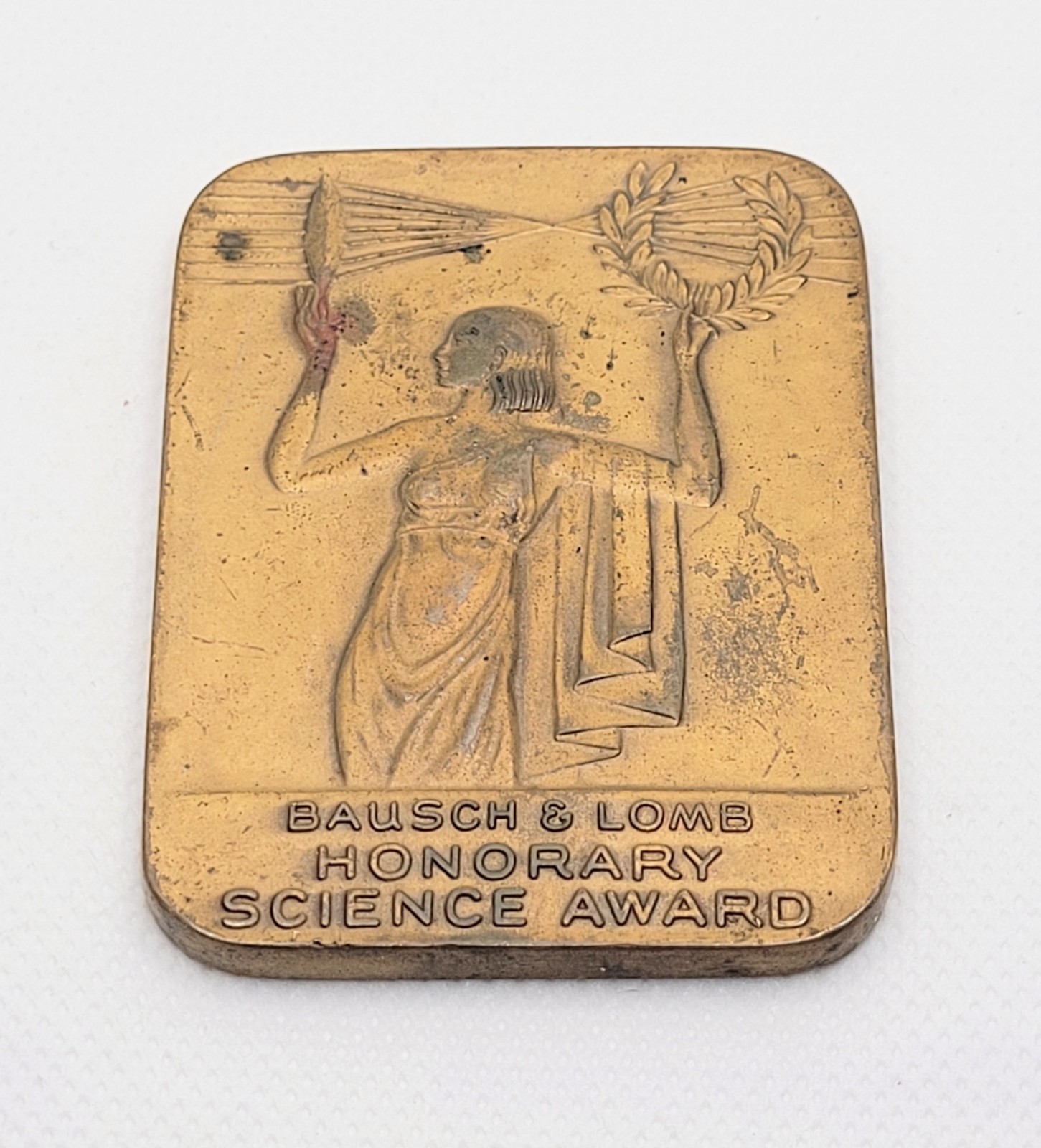 BAUSCH & LOMB Honorary Science Award  Medal Paperweight Bronze Art Deco Design