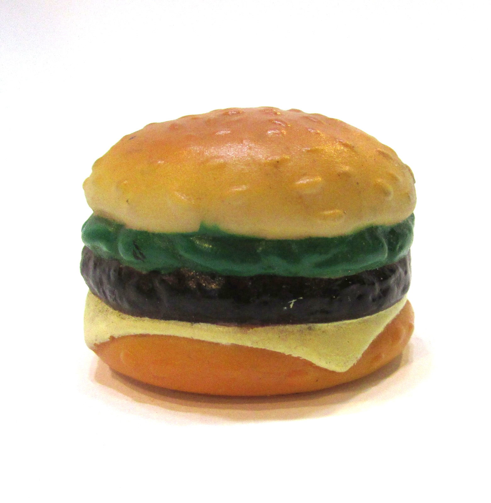 Vintage 1970's Cheeseburger Hamburger Shaped 1.75" dia Vinyl Pencil Sharpener