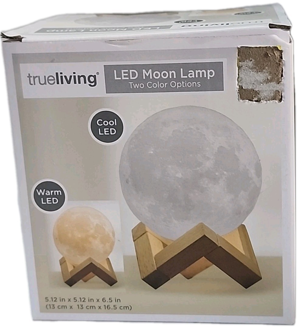 LED Moon Lamp Night Light 5.12" 2 Color Tone Cool Warm Glow w/ Wood Base (DGT185