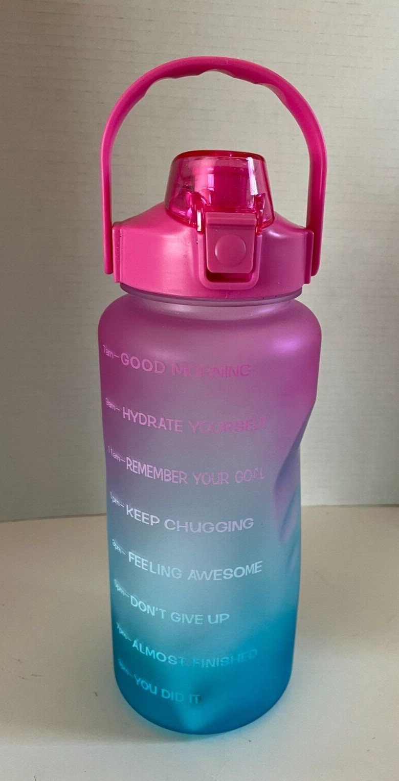 EYQ 64oz Leakproof Drinking Water Bottle with Motivational Time Marker, New