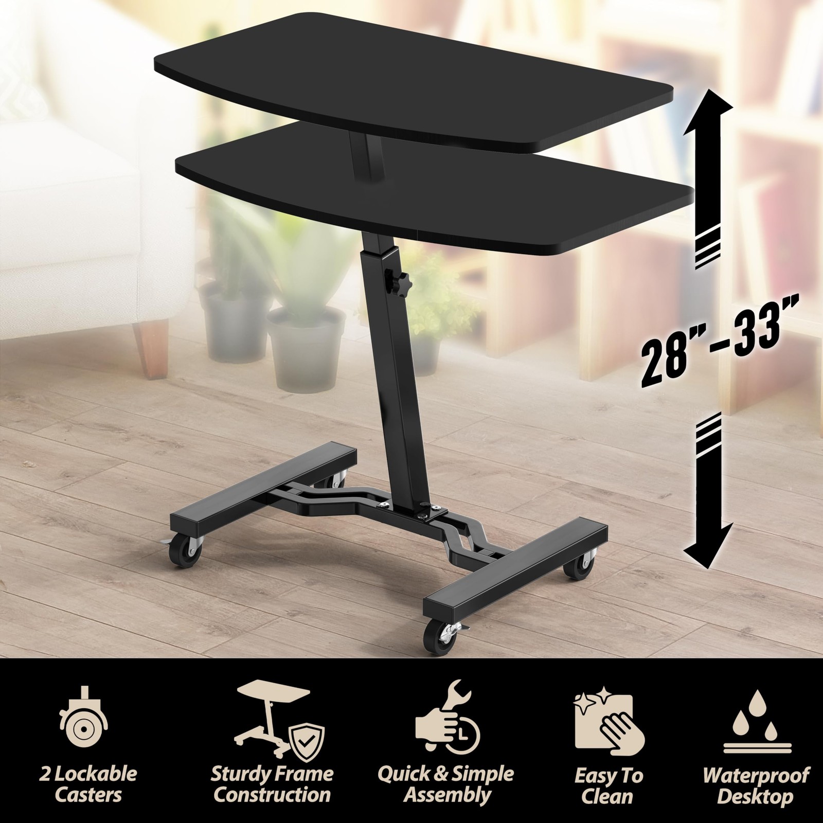 Mobile Height Adjustable Laptop Rolling Cart with Height Adjustment from 28" ...