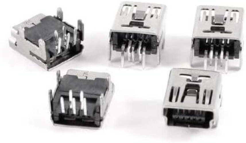 5-Pin Right Angle Mini USB Type B Female DIP Jack Socket Connector, 5 Pcs