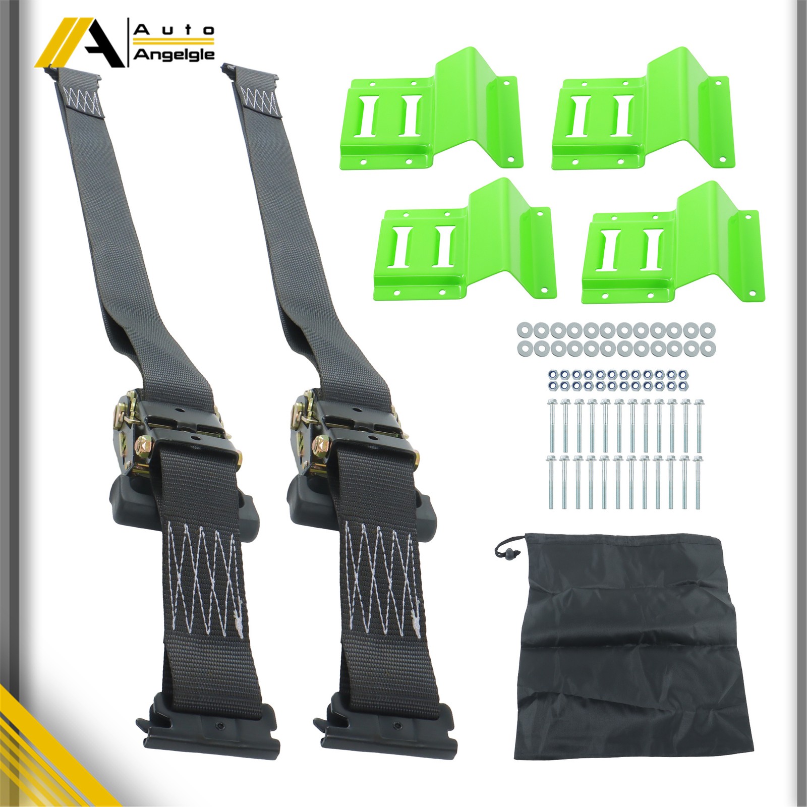 Light Green E Track Wheel Chock 8ft BLK Ratchet Straps Kit For Cargo Securement