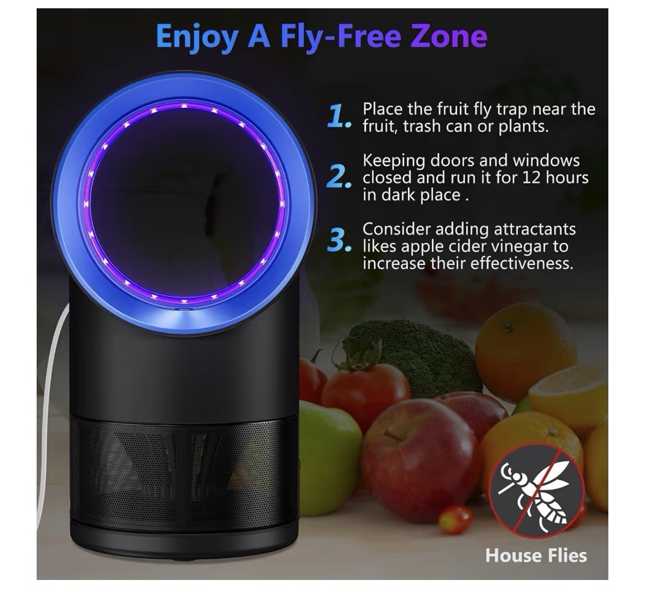 Fruit Fly Trap for Indoors Gnat Insect Trap with Timer 10 Refills Blue