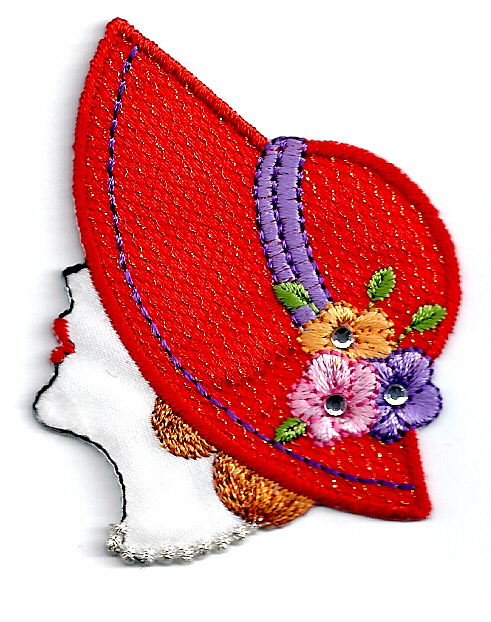 RED HAT LADY ~ FASHION LADY ~ LEFT SIDE VIEW (C) ~ IRON ON APPLIQUE