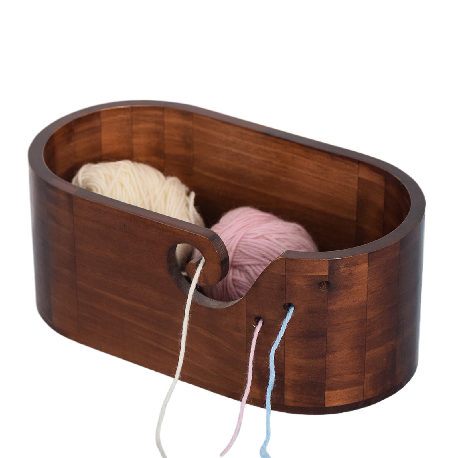 Wooden Yarn Bowl Knitting Wool Ball Holder Swirl Design Smooth Crochet Bowl