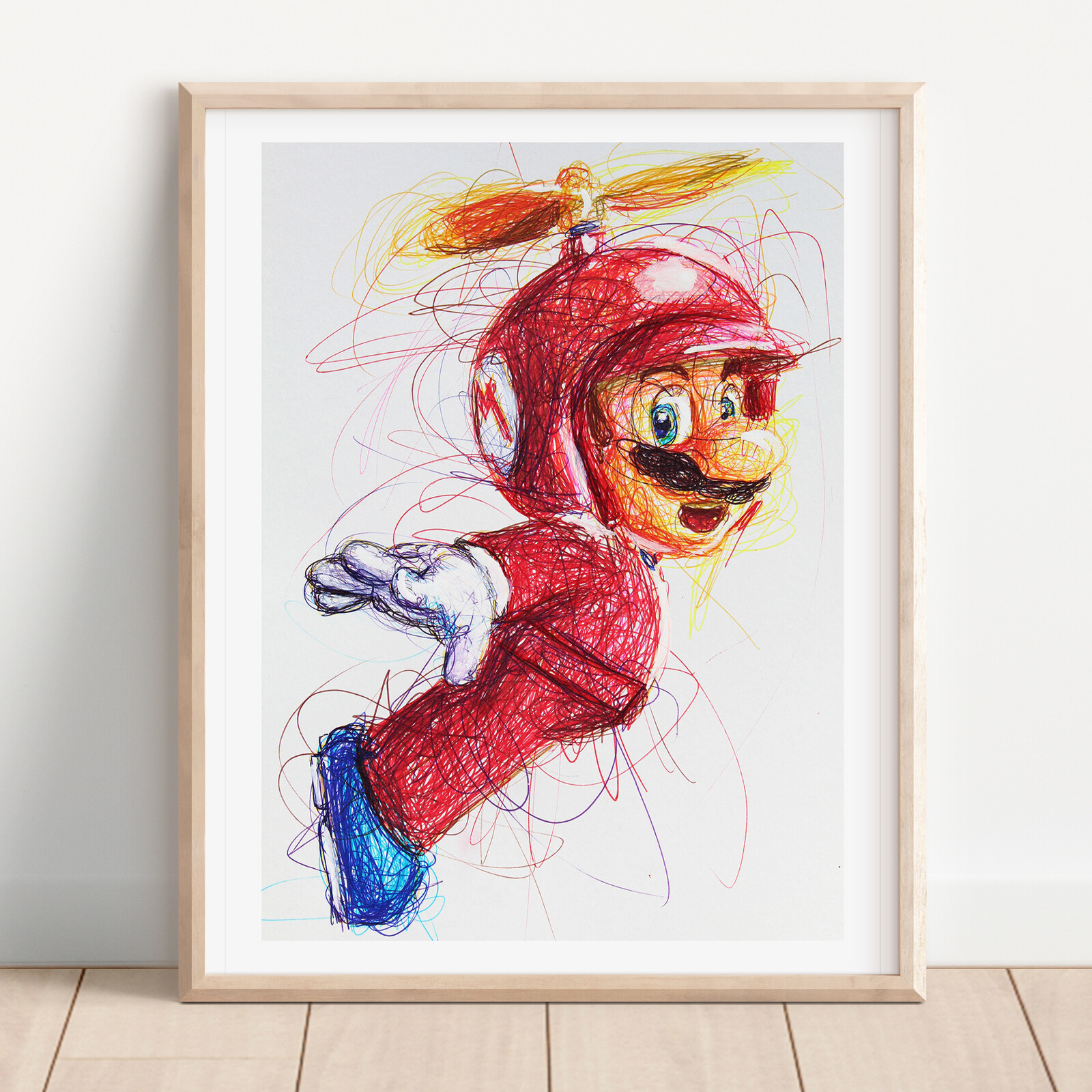 Propeller Mario Ballpoint Pen Print, Super Mario Art
