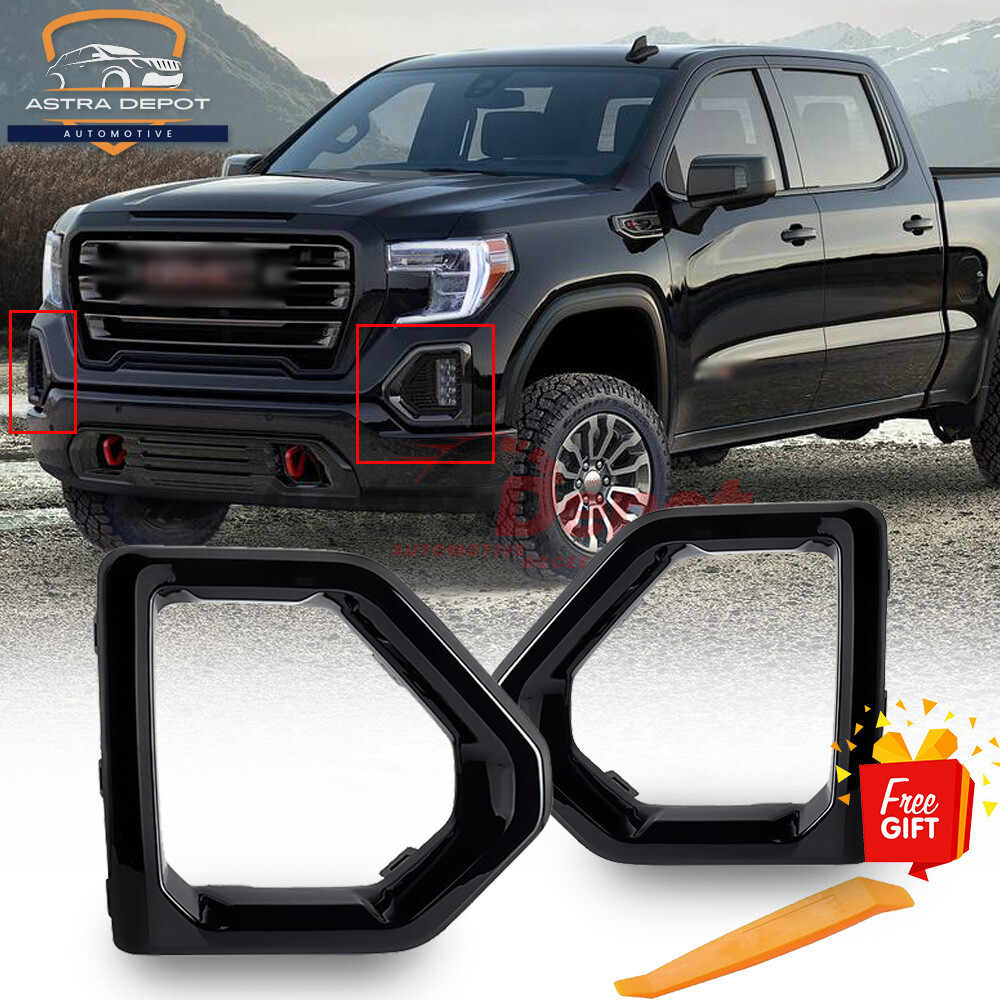 Gloss Black Fog Light Cover Insert Trim for 19-22 GMC Sierra 1500 AT4 Denali SLT