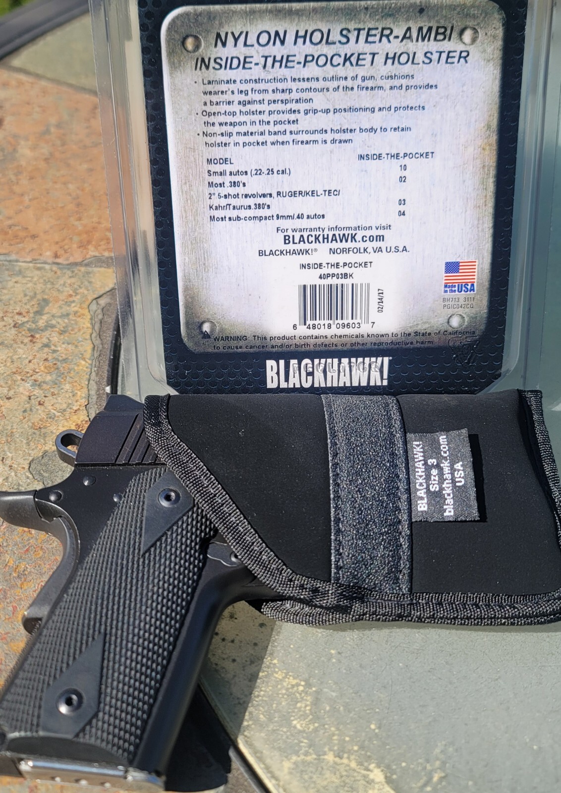 Blackhawk Nylon Holster Inside The Pocket Ambidextrous Multiple Sizes Sig Glock