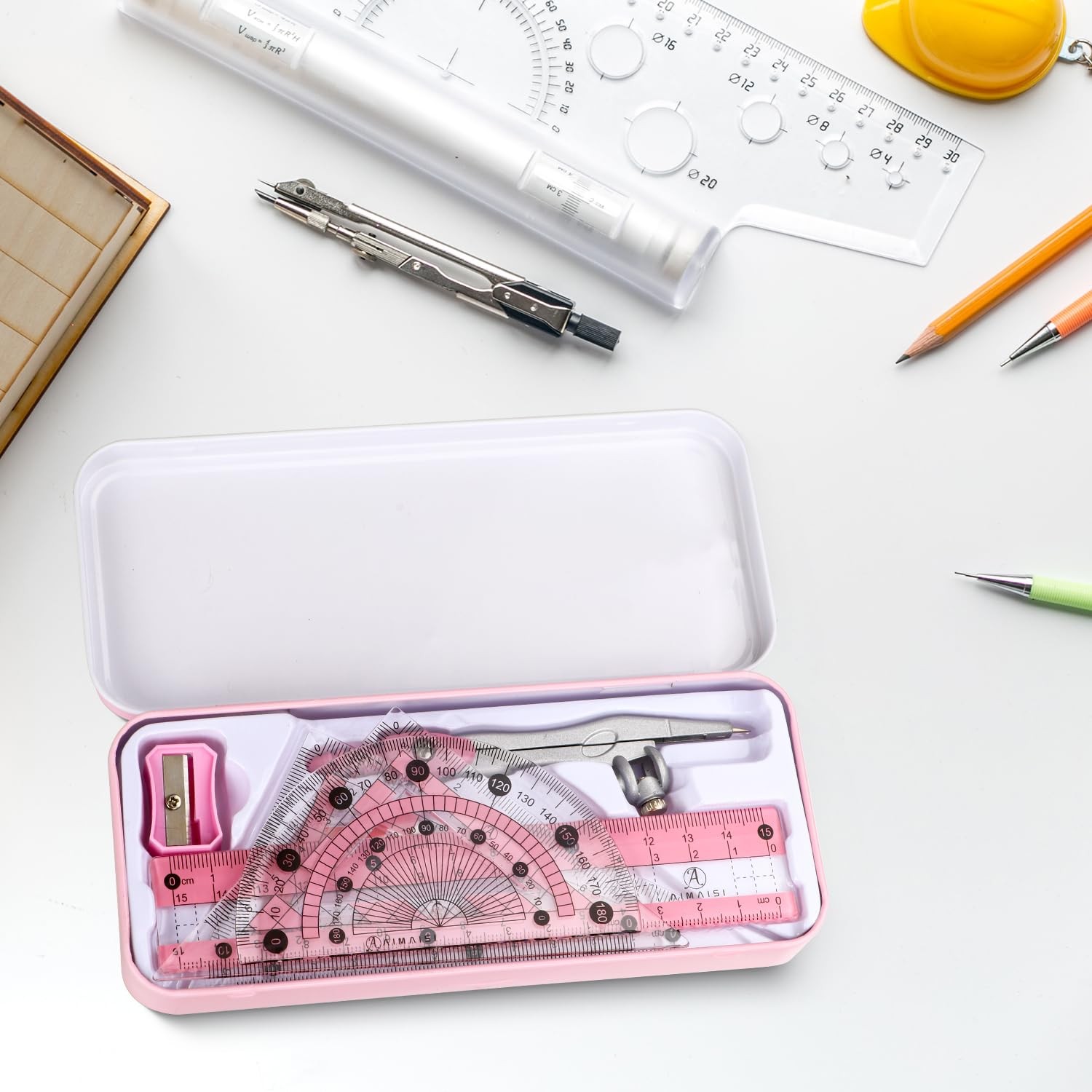 Geometry Tool Set set Protractor and Compass kit with Metal Box