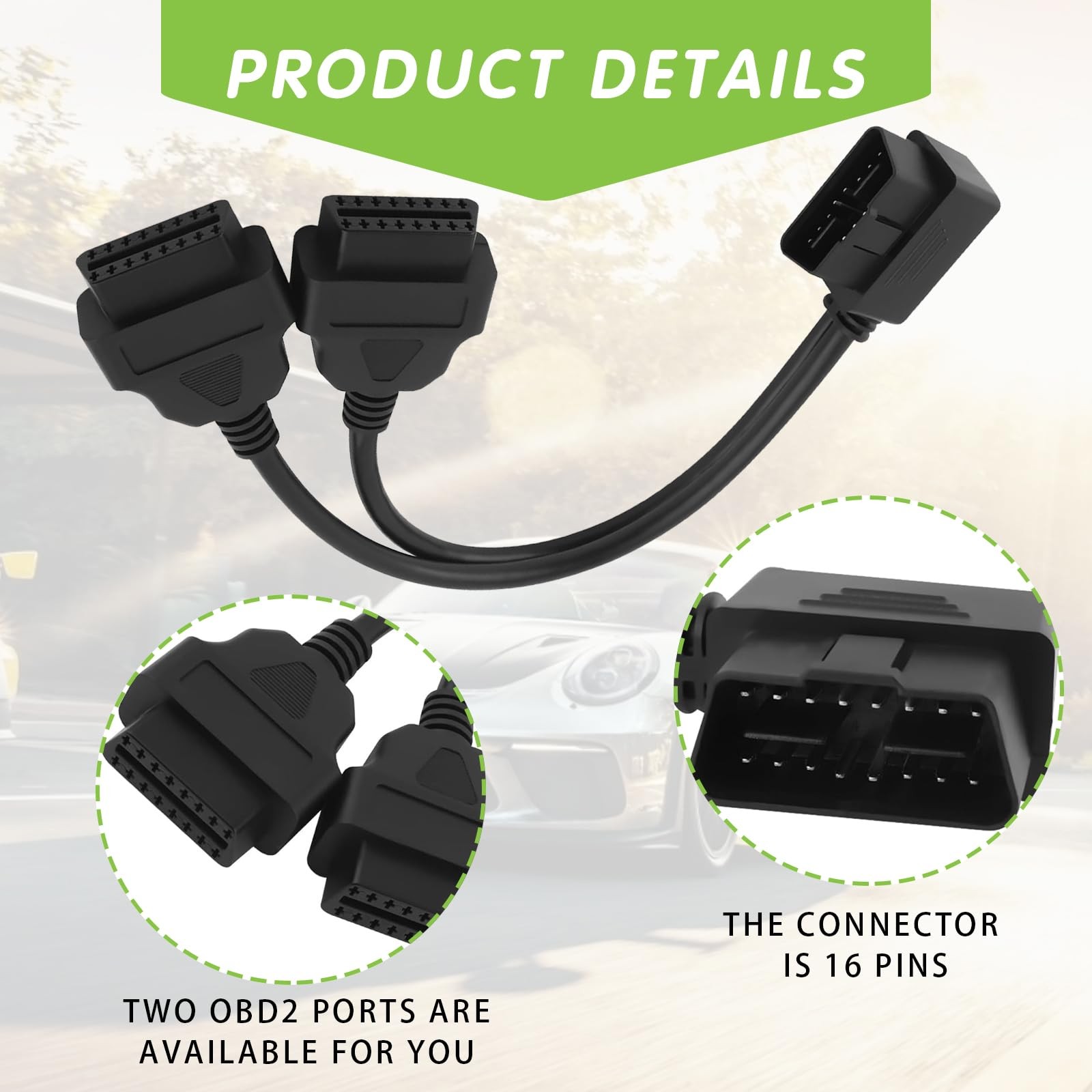 ijuicy OBD2 16 Pin Splitter, OBD II Splitter Extension, 1 Male to 1 PC, Black