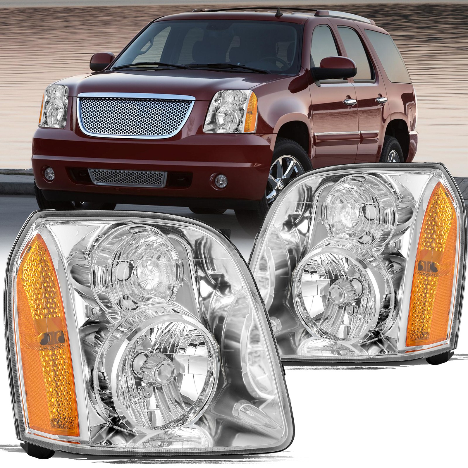 For 2007-2014 GMC Yukon XL 1500 2500 Denali Headlights Assembly Pair LH & RH