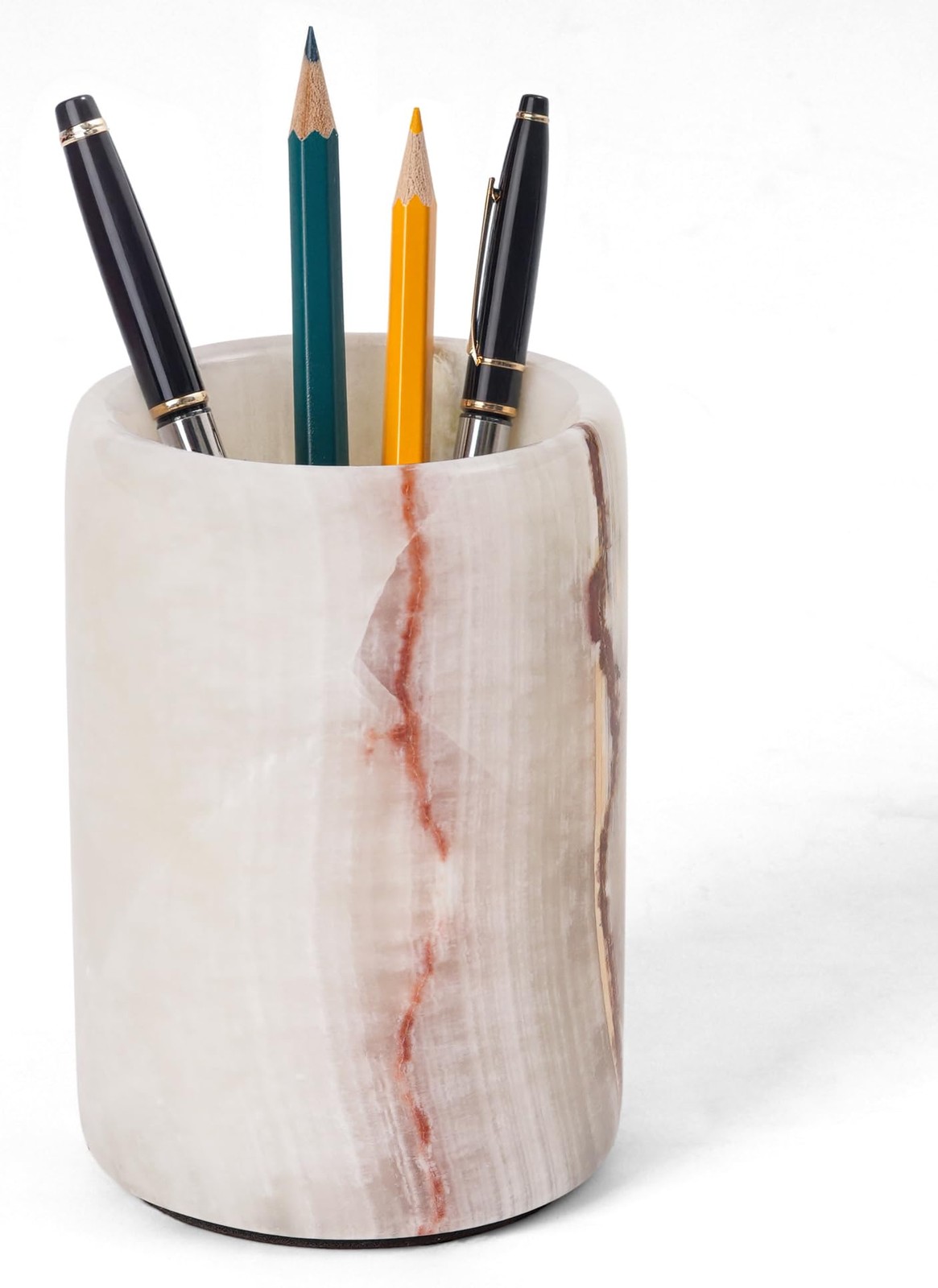 Marble Pen Holder For Desk 4" Inches White Onyx Handmade Stationary Holder Fo...
