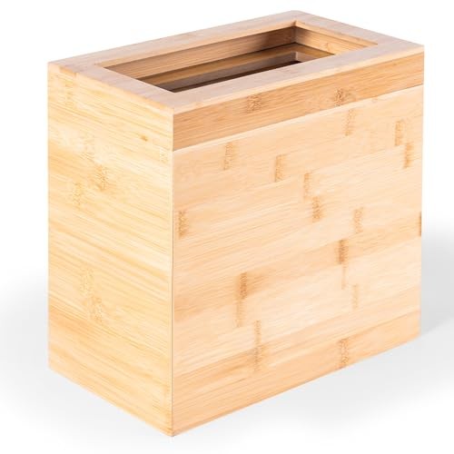 Bamboo Trash Can with Bin Liner Built-in Frame and Premium Lid - Wooden